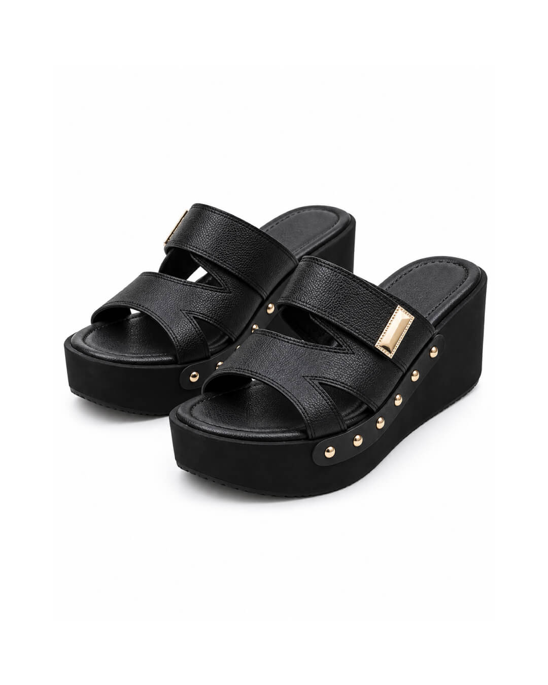 Sandalias Élara blancas con plataforma estilizada, doble tira y hebilla decorativa dorada.